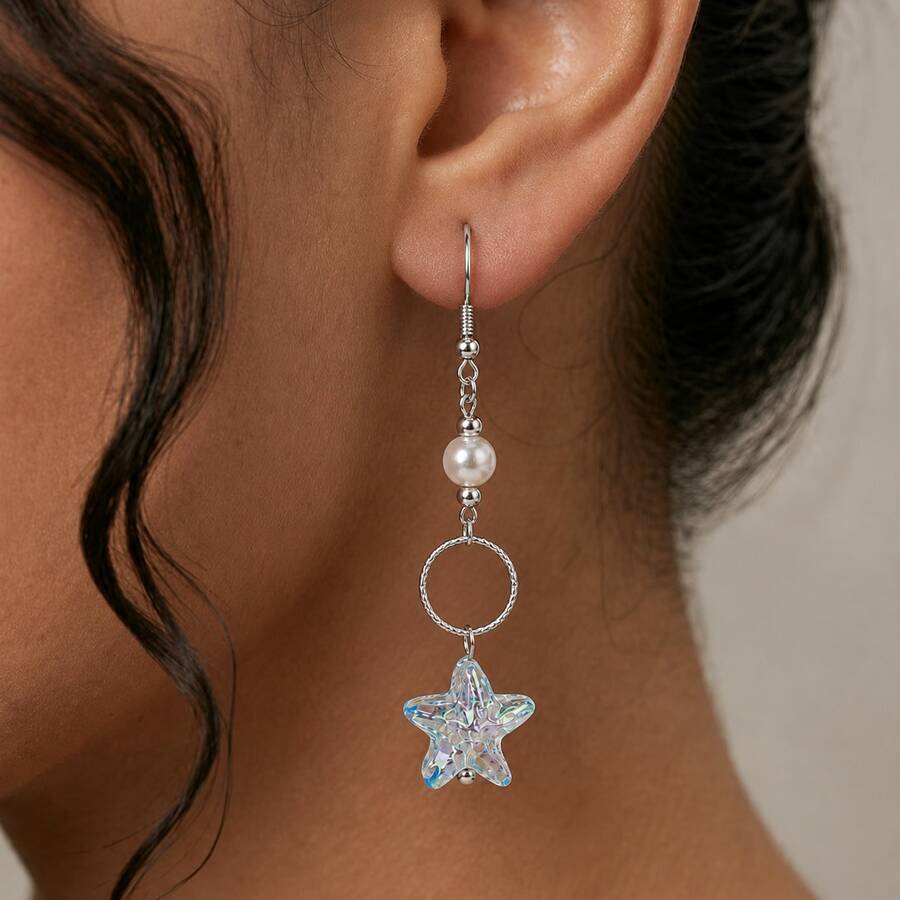 1 par de pendientes colgantes de estrella de mar | pendientes colgantes de concha de ola de playa | joyería de declaración bohemia de verano