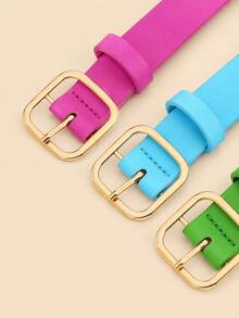 Women's Solid Color Belts, 3-Piece Set, Minimalist Design, Candy Color Strap, Gold/Silver Square Buckle Design, Fashionable Accessory, Suitable For Jeans, Casual Wear And Other Outfits, Perfect For Travel, Commute, Date, Party, Casual, Daily Wear And Other Occasions, Great As Holiday, Birthday Gift, Top Choice For Fashion Enthusiasts - Women's Candy Color Belt - View 4