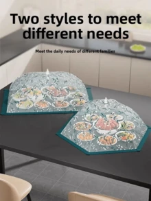 1 buah Jaring Penutup Makanan Lipat, Pelindung Makanan Motif Bunga Hijau, Tersedia dalam Ukuran 70x50/70x70/80cm, Mencegah Lalat dan Serangga Masuk Saat Barbecue & Makan Malam Keluarga - MultiWarna - View 1