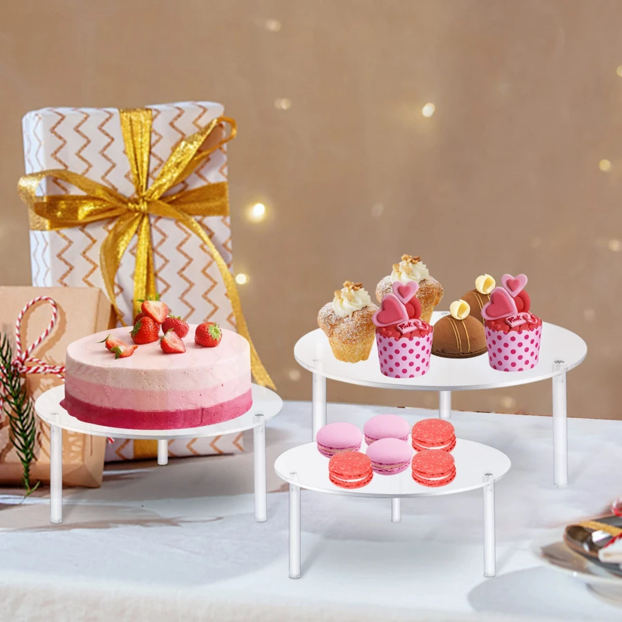 Decorative Dessert Table Round Cake Stand Acrylic Display Rack Birthday Wedding Crystal Ornament Transparent Display Stand - White - View 1