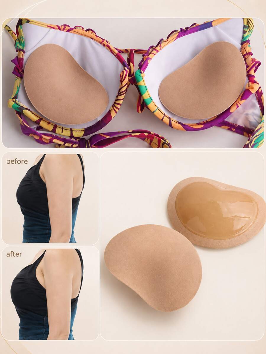 1 Pair Self-Adhesive Women's Bikini Breast Pads, Suitable For Lingerie, Swimwear Or Bikini. Ideal For Women With Larger Breasts, These Pads Are Thickened And Invisible. Suitable For Swimwear, Bikini And Push-Up Lingerie. Also Includes Regular Lingerie Breast Pads And Bra Cup Pads. - Multicolor - View 1