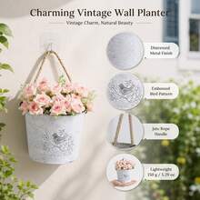 1pc/2pcs/3pcs Vintage Oval Wall-Mounted Metal Planter With "FLOWERS & GARDEN" Sign, Suitable For Indoor And Outdoor Succulents, Dried Flowers, Balcony And Patio Hanging Planter, Pastoral Style Succulent Pot - Flowerpot - View 8