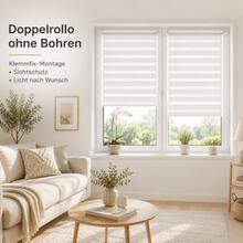 CELESTA 1 Stück No-Drill Zebra-Rollo, doppellagiges Tag-Nacht-Fensterrollo ohne Strom, leicht zu montieren, stilvoller Sichtschutz für Büro, Küche, Schlafzimmer und Zuhause - 85*140cm (Stoffbreite=81cm) - Übersicht 1