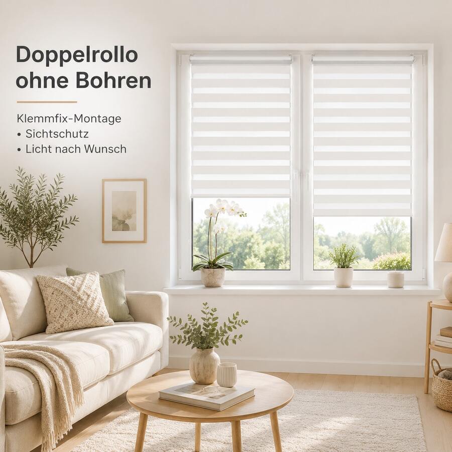 CELESTA 1 Stück No-Drill Zebra-Rollo, doppellagiges Tag-Nacht-Fensterrollo ohne Strom, leicht zu montieren, stilvoller Sichtschutz für Büro, Küche, Schlafzimmer und Zuhause - 85*140cm (Stoffbreite=81cm) - Übersicht 1