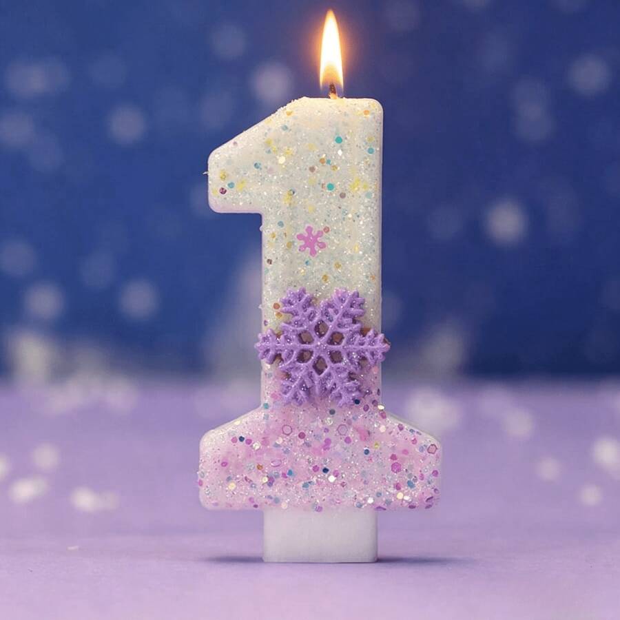 1 pieza Vela de cumpleaños digital, vela de pastel con diseño de copo de nieve, decoración de pastel con purpurina, adecuada para fiestas festivas, fiestas temáticas y aniversarios - Púrpura - Ver 1