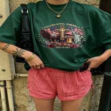 Heartfelt Daily Casual Graphic T-Shirt 100% Cotton Oversized Soft Breathable Casual Crewneck Short Sleeve Top Vintage Red Checkered Shorts Street Style Aesthetic Daily Fashion Lovers Casual Wearers Daily Outfit Enthusiasts Gift Givers - 綠色 - 查看 18