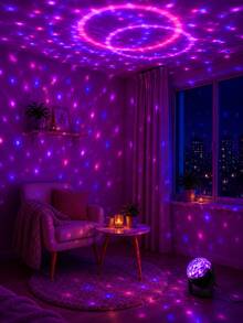 1pc [Room Decor Light] USB Powered Multi-Color Magic Ball Light, Ring Light Effect Party Projector Lamp | Suitable For Bedroom, Game Room, Dorm, Holiday Scenes - Multicolor - View 3