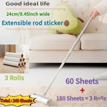 4pcs/Set (3 Rolls Of Replacement Adhesive Paper + 1 Long Handle Lint Roller). Equipped With 16/19/24cm Wide Roller And 1m Extendable Pole. Suitable For Removing Cat Hair & Dog Hair, Dust Removal Tool For Sofa, Carpet And Clothes. - 1 SET (60 Sheets + 180 Sheets) - View 6