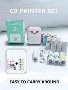 1 pieza Impresora + 5 rollos de papel, Impresora de fotos de bolsillo mini, Impresora térmica portátil sin tinta, Pegatinas de papel de transferencia de 57 mm, Impresora inalámbrica Bluetooth 200 dpi, Rosa - Impresora rosa con 5 rollos de pegatina blanca. - Ver 2