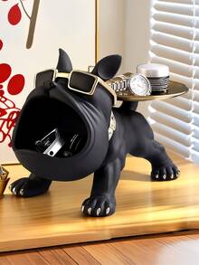 Juego de Decoración de Almacenamiento Bulldog Francés Negro - 1 Pieza - Estatua de Resina Elegante con Collar Dorado, Soporte para Gafas y Bandeja para Reloj - Adecuado para el Hogar, Oficina, Cafetería o Exhibición de Vacaciones - Regalo Ideal para Navidad y Año Nuevo - A - Ver 7
