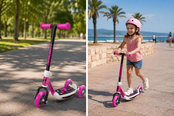 Ryder Patinete 3 Ruedas Fucsia 8822 para Niños con Estructura Metálica Resistente y Puños Ergonómicos Ideal para Desarrollo Psicomotor y Uso Exterior