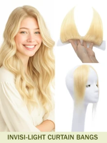 Curtain Bangs Invisi-Light Human Hair Face-Framing Lace Side Bangs Natural Straight Hair Fringe No Clip-In Hair Extensions Forehead Coverage Brown/Blonde Suitable For Daily Wear, Party Quick Hairstyle Change Seamless Breathable - Multicolor - View 13
