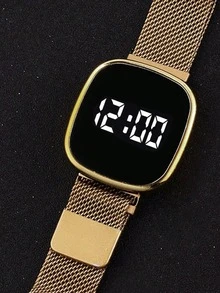 Set Jam Tangan Elektronik LED Persegi Pria 4 Buah, Gelang Rantai Kuba + Kalung Salib + Cincin Berpilin, Aksesoris Punk - MultiWarna - View 8