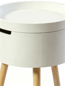 1 pièce Table de chevet rotative ronde, table en bois massif à trois pieds du sol au plafond, petite table basse de rangement à côté du lit de la chambre. - Blanc - Voir 7