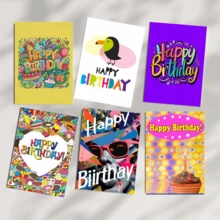 6入彩色生日卡片綜合裝附信封，可愛水彩與卡通生日祝福卡組，適合兒童、朋友、家人、同事，全場合生日卡片套組 - 查看 7
