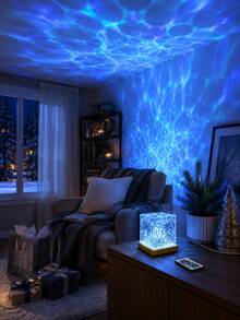 1pc [Ocean Wave Projection Light] Remote Control Square Water Ripple Night Light, Suitable For Living Room, Study, Home Theater, Home Decor - Multicolor - View 2