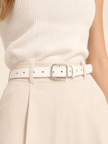 Women's Solid Color Belts, 3-Piece Set, Minimalist Design, Candy Color Strap, Gold/Silver Square Buckle Design, Fashionable Accessory, Suitable For Jeans, Casual Wear And Other Outfits, Perfect For Travel, Commute, Date, Party, Casual, Daily Wear And Other Occasions, Great As Holiday, Birthday Gift, Top Choice For Fashion Enthusiasts - Women's Candy Color Belt - View 3