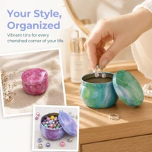 6Pcs Starry Sky Printed Metal Mini Plant Pots With Lids, Multifunctional Small Planters For Succulents & Tiny Plants, Great For DIY Candle Making, Desktop Decor, Party Favors & Small Trinket Storage - Marble Pattern - View 6