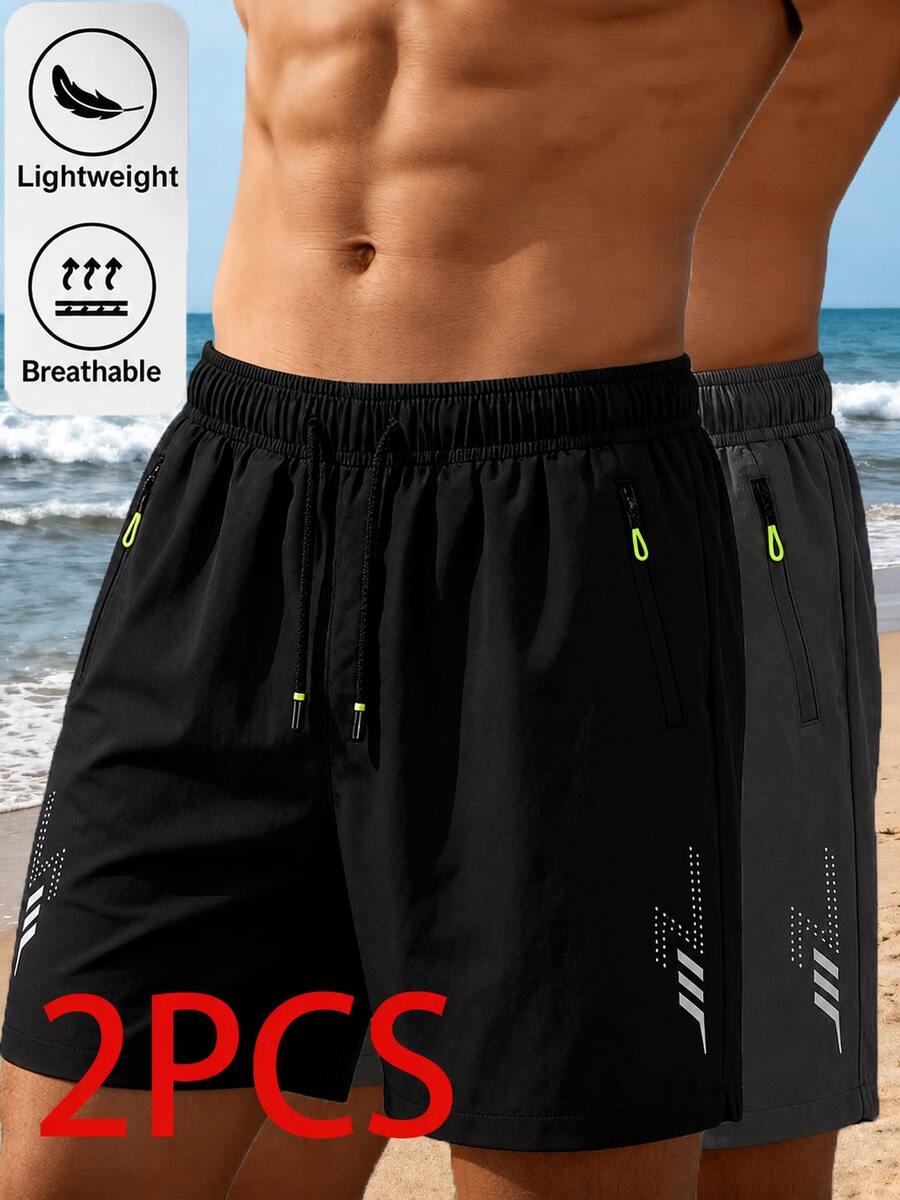 Men's Summer 2 Pieces Set Black & Grey Lightning Pattern Sports Outdoor Casual American Style Shorts