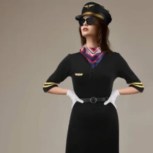 6件組女性空服員與飛行員制服配件套裝，包含飛行員帽、白色手套、肩章、領帶、圍巾，適合角色扮演與派對 - 彩色 - 查看 10