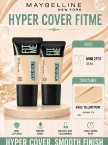 Maybelline Custom Foundation Flawless Versión 202, Muestra 18ml*2 piezas, Textura Ligera y Adherente, Alta Cobertura, Larga Duración, Resistente a la Opacidad - Base de maquillaje personalizada Flawless Foundation 202 de 18 ml - Ver 2
