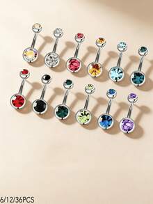 12pcs New Stainless Steel Random Color Minimalist Belly Piercing Studs, Random Color (6/12/36pcs) - Multicolor - View 1