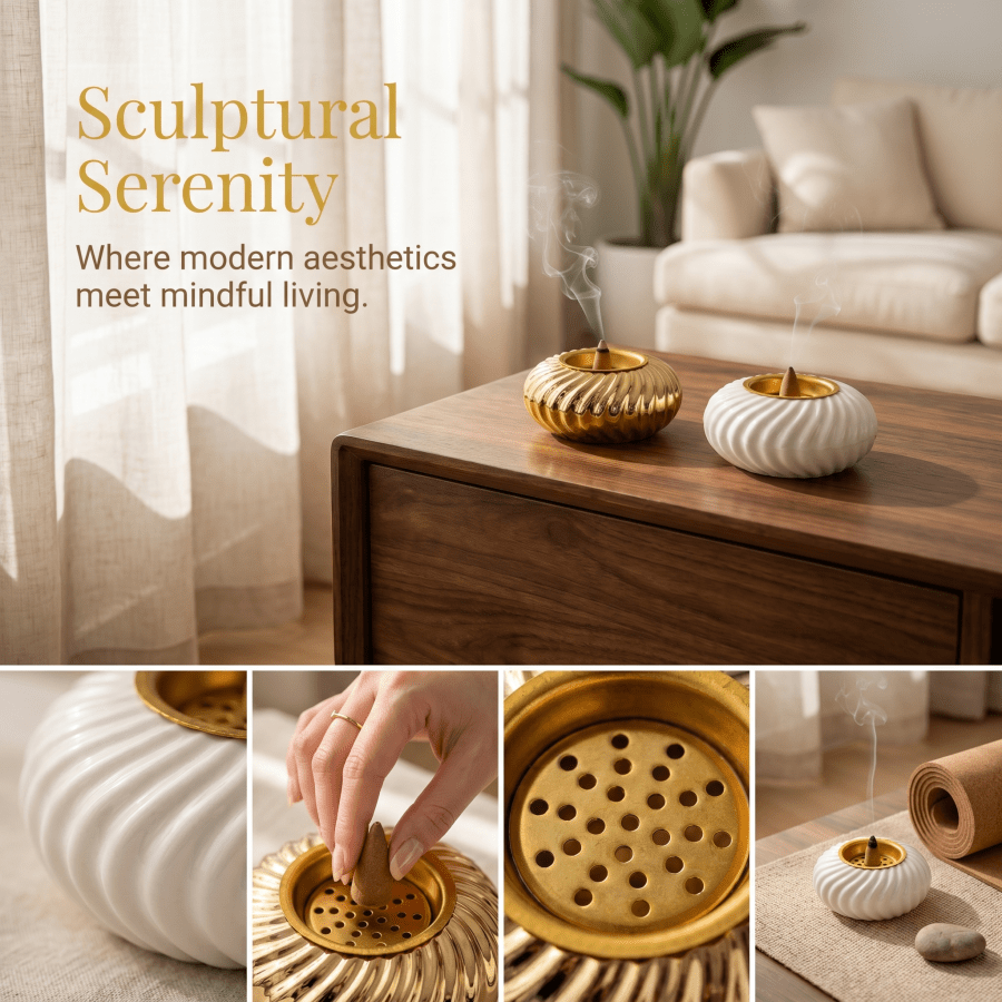 Minimalist Round Ceramic Incense Burner, Modern Decorative Ornament, Multi-Functional Ash Collector Incense Burner, Elegant Desktop Display Piece, Suitable For Living Room, Bedroom, Dining Room, Study, Office, Yoga Room, Club And Bathroom
