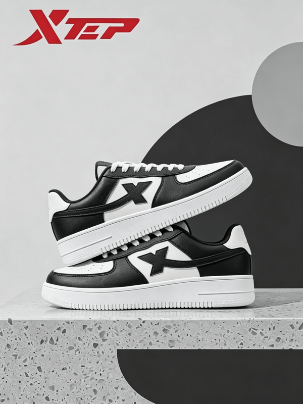 Zapatos Blancos XTEP Zapatos Casuales de Verano para Parejas Zapatos de Hombre Air Force 1 Suela Gruesa Zapatillas Versátiles Zapatos de Skate Negro/Blanco Vela