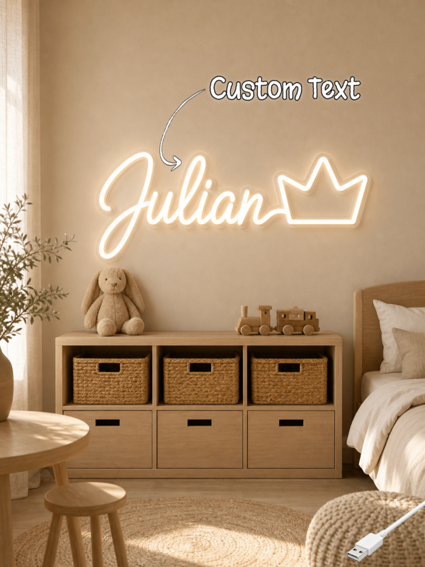 1pc Handwritten Crown Customized Name Neon Sign, Durable Acrylic Light Body, Boy's Bedroom Wall Decor, Home Birthday Gift