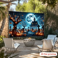 1pc Halloween Castle Moonlight Pumpkin Banner, Polyester Material, Suitable For Halloween Party, Haunted House Theme Events, Birthday, Indoor/Outdoor Decoration, Home Decor, Garden, Yard Decoration And General Theme - A - View 3