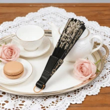 1Pc /2Pcs Vintage Gothic Lace Folding Hand Fan With Jade Pendant Tassel, Retro Gold Stamping Floral Handheld Fan, Chinese Style Accessory For Lolita Cosplay Dance Wedding Party Decor & Gift - Folding Fan - View 12