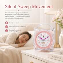 1pc Cute Pink Analog Alarm Clock, Silent Sweep No Ticking, Snooze Function, Rear Night Light Button, ABS Shell, 1 AA Battery Powered Not Included, Desktop Clock For Bedroom Bedside Office Dorm Kitchen, Birthday Christmas Gift - Multicolor - View 4