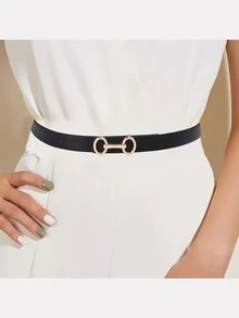 1pc Solid Color Casual PU (Polyurethane) Women's Belt Suitable For Daily Use Double D-Buckle For Dresses And Suit Pants - A - View 3