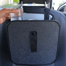 1pc Sparkling Rhinestone Car Back Seat Trash Can, Hanging Car Garbage Bin, Portable Multi-Functional Car Storage Organizer Bag, Suitable For Vehicle Interior - Multicolor - View 3