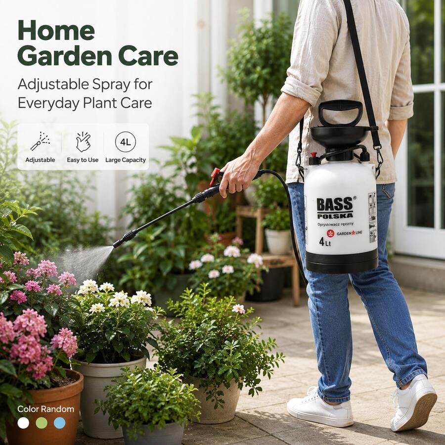 4L Manual Garden Sprayer, Portable Plant Spraying Tool With Shoulder Strap Handle And Adjustable Nozzle, Random Color - 1PC - View 1
