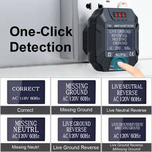 NJTY 1件式 LCD 顯示智能插座測試儀，AC 110-250V 插座測試器，接地線/零線/火線偵測，RCD GFCI 測試，美規/歐規/英規插頭，適用於居家電氣安全檢查 - 彩色 - 查看 2