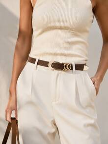 1pc Bohemian Western Style Women's Belt, Blue Belts, BOHO Belts, Rodeo, Cowgirls, Western Belts, Belt For Women, Y2K Belts, Vintage Casual Minimalist Color Asymmetrical Buckle Brown Belt, Match With Pants, Shirts, Sweaters, Coats, Party, Daily Commute, Holiday Gift, Birthday Gift, Music Festival - Brown - View 2