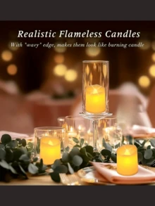 24pcs LED Warm White Candle Set - Battery Operated Realistic Flameless Tea Light Candles, No Flame LED Tea Light Candles, Battery Powered, Suitable For Yoga, Home, Wedding Decor, Holiday Gifts And Romantic Atmosphere Creation, Crystal Decorative Plastic Candles, Indoor Decoration, Perfect For Christmas, Party, Outdoor, Dining Table And Halloween. Suitable For Home, Wedding, Party, Halloween And Christmas Decoration - Indoor And Outdoor Use - LED Warm White Light Candle - View 7
