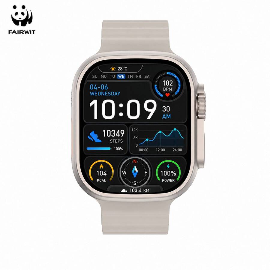 PANDA Reloj Inteligente Ultra 4 Unisex, Pantalla Táctil de 2.2" a Color, IP68 Resistente al Agua & al Sudor para Natación, Llamada Bluetooth, Esfera de Reloj Personalizada por IA, Múltiples Modos Deportivos, Compatible con Sistemas Android e iOS - Dorado - Ver 1