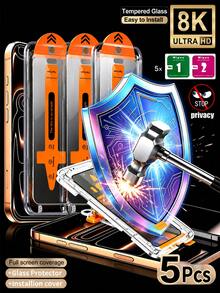 5pcs 9D Full Coverage Tempered Glass Screen Protector, Compatible With IPhone 17 Pro Max, High Definition Transparency, Scratch Resistant, Edge Dustproof, Case Friendly; Compatible With IPhone 17 Pro Max/17 Air/17e/16 Pro Max/16E/15 Pro Max/15 Plus/14 Pro/13/12/11 Pro Max/XS Max/XS/XR/8 Plus/7 Plus, Premium Phone Accessories - White - View 1
