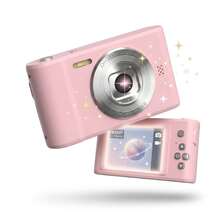 FUNNY PANDA Pink Digital Camera, 44MP 1080P Vlogging Camera With 16X Zoom, 2.2 Inch Screen, Self Timer, Webcam Mode, Plug And Play, 64GB Card Included, Ultra Lightweight Compact Retro Design - View 3