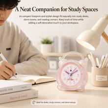 1pc Cute Pink Analog Alarm Clock, Silent Sweep No Ticking, Snooze Function, Rear Night Light Button, ABS Shell, 1 AA Battery Powered Not Included, Desktop Clock For Bedroom Bedside Office Dorm Kitchen, Birthday Christmas Gift - Multicolor - View 11