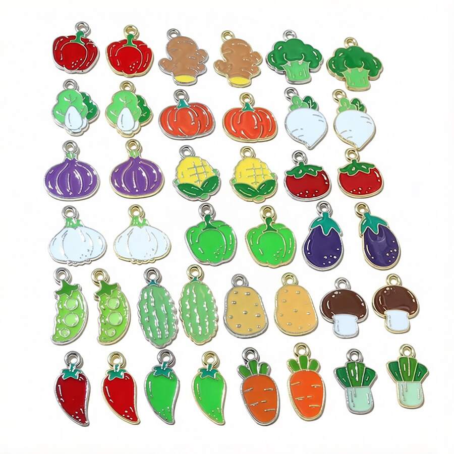 20 piezas de dijes de esmalte con forma de verduras, colgantes de chile, tomate, patata, maíz, zanahoria, dijes de comida, accesorios y hallazgos para hacer joyas DIY - verdura - Ver 1