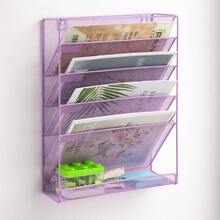 Five-Tier Wall-Mounted Metal File Rack/Storage Rack For Newspapers And Magazines, Office Supplies, Bookends, And Document Holders. - Purple - View 5