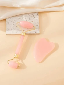 2 Peças Conjunto de Ferramentas de Massagem Facial Gua Sha: 1 Rolo de Massagem de Cabeça Dupla, 1 Placa Gua Sha em Formato de Coração, Massagem Facial para Reduzir o Inchaço, Acalmar e Levantar a Pele, Irradiar Brilho, Produto de Cuidados com a Pele de Beleza, Spa, Autocuidado, Ferramenta de Cuidados com a Pele, Ace Care - Multicolorido - Visão 5