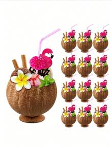 Set Gelas Tempurung Kelapa yang Dipoles, Cocok untuk Pesta Bertema Hawaii - Gelas Tempurung Kelapa yang Dapat Digunakan Kembali, Cocok untuk Makanan Penutup dan Es Krim, Sempurna untuk Dekorasi Pernikahan, Pesta Wisuda, dan Pesta Kolam Renang Musim Panas - Beraneka warna - View 4
