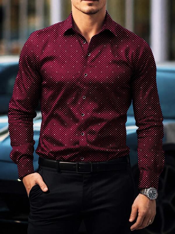 Men's Fashion Casual Business Commute Stand Collar Solid Color Button Long Sleeve Shirt, Men's Formal Slim Fit Shirt, Men's Solid Color Small Ditsy Floral Shirt. Suitable For Daily Wear, Work Commute, Outings, Gatherings, Can Be Paired With Suit Pants Or Suit For Gatherings, Weddings, Honeymoon Occasions. Can Be Given As A Gift To Son, Husband, Boyfriend, Father.
