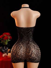 benxi Woman See Through Hollow Out Fishnet Bodystocking Sexy Lingerie Bodysuit Fancy Underwear Erotic Clothes Porn Pajama For Club, Night Out, Dates, Shows, - Black - View 2