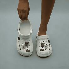 UCCVI 2026 New Gray EVA Clogs With Bling Rhinestone Bear & Star Charms, Lightweight Anti-Slip Garden Shoes, Fashion Slip-On Beach Slippers For Women - White - View 1