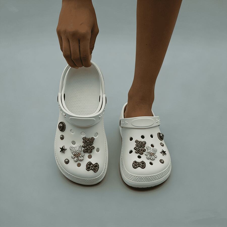 UCCVI 2026 New Gray EVA Clogs With Bling Rhinestone Bear & Star Charms, Lightweight Anti-Slip Garden Shoes, Fashion Slip-On Beach Slippers For Women - White - View 1
